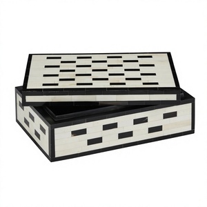 Rectangular Wooden Jewelry Box with Geometric Pattern Modern Storage Box for Living Room Decorative Storage Solution - Product Image 4