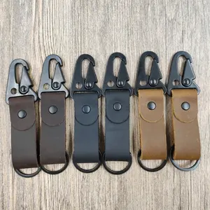 Customizável Vintage Keyring Cadeia Loop Genuine Couro Car Key Ring Gancho Outdoor Tactical EDC Clipe Keychains Cinto Key Holder