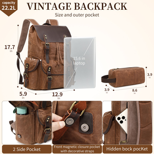 <strong>Wholesale</strong> Luxury Unisex Personalized Vintage Daily Laptop <strong>Backpack</strong> with Cotton Lining Waterproof Waxed Canvas Student <strong>Backpack</strong> - Product Image 6