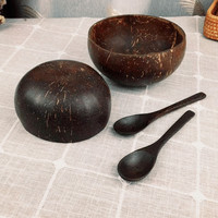 Bol en bois de Coco naturel de Protection, pour salade, noix, vaisselle en bois de Coco, ensemble de cuillères, Smoothie, noix de Coco, cuisine