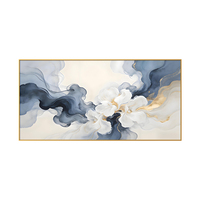 Grande Peinture Abstraite Fluide Bleue et Dorée sur Toile pour Décoration Murale Moderne de Salon et Porche