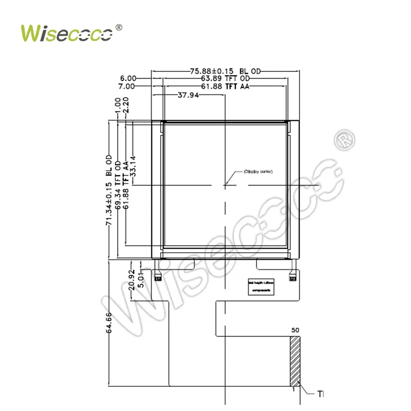 Wisecoco Plage de température de luminosité personnalisée 3.5 pouces Tft Lcd Mipi 1080*1080 Écran Lcd tactile en option