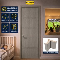 Porte intérieure américaine pré-assemblée en bois massif gris, insonorisée, certifiée ASTM E90, à rainures, pour chambre à coucher