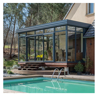 Véranda en aluminium de qualité commerciale, moderne, à double vitrage, en verre trempé, résistante aux vents, alimentée à l'énergie solaire