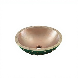 Évier de lavabo ovale en cuivre satiné doré et vert antique fabriqué à la main Évier de salle de bain en cuivre d'aspect moderne de qualité supérieure - Product Image 1