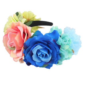 Diadema mexicana simulada con corona de flores rosas Día de los muertos Tocado de Halloween <span class=keywords><strong>Estambre</strong></span> colorido Fiesta Aro para el cabello - Product Image 5