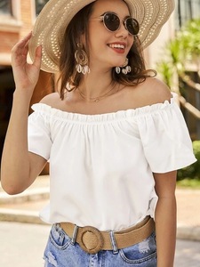 Damen Herbst Vintage Einfarbiges Lässiges Unifarbenes Schulterfreies Rüschenhemd Neu im Trend - Product Image 4