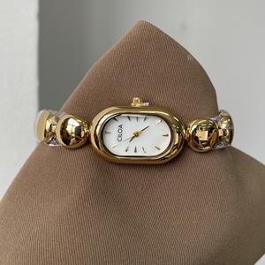 Montre à quartz pour femme CILOA avec cadran ovale, bracelet perlé, bracelet en acier inoxydable, étanche pour un usage quotidien - Product Image 6