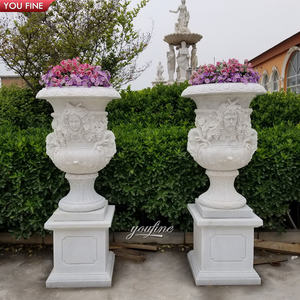 Vase en pierre sculpté à la main, grand et antique, pour l'extérieur, <span class=keywords><strong>pot</strong></span> de fleurs de jardin, vente chaude, jardinière - Product Image 1