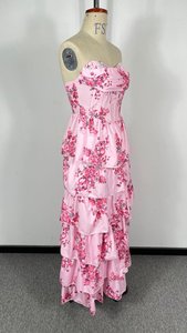 Robe de soirée longue pour femme, imprimée florale, sexy, sans bretelles, fendue, multi-couches, à volants, antistatique, naturelle, pour soirée et mode - Product Image 4