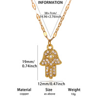 Pendientes Colgantes Clásicos de Moda Cristiana con Diseño de Ojo del Diablo en Forma de Palma de la Mano, de Acero Inoxidable con Baño de Oro Real e Incrustaciones de Zirconia
