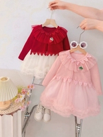 Robe de princesse pour bébé fille à manches longues, jupe moelleuse, douce, violette, à pois, en maille, robe rouge pour bébé fille