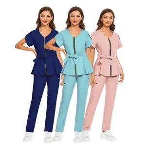 Blouses élastiques pour infirmier, ensemble contrôle médical bleu Royal, uniforme extensible, uniforme d'hôpital en Spandex pour dames, 2022