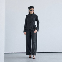 Ensemble Abaya deux pièces noir pour femmes musulmanes Mexizo, col montant, ourlet à volants, haut et pantalon large, Dubaï
