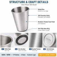 Vente en gros de mugs à bière en acier inoxydable 304 de 350 ml, bord roulé, incassable, pour l'extérieur, avec logo personnalisé, gobelet en métal avec couvercle