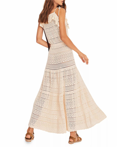 2021 Casual Lady Summer Women Crochet White Lace Maxi <strong>Dress</strong> - Product Image 4