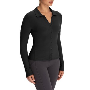 SUHE TS-006 Athena Lulu Camiseta de Yoga de Manga Larga para Mujer, Cierre de Botones al Frente, Color Sólido, Ajuste Ceñido, Ropa Deportiva - Product Image 4