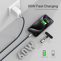 PD60W Cable de carga de datos portátil Sling Silicona USB C a tipo C Cobre puro Compatible con computadora Aleación de zinc 60W Cordón