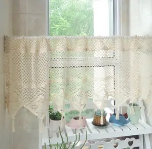 Home Decor American Style Cotton Linen Crocheted Hollow Half Coffee Small curtain