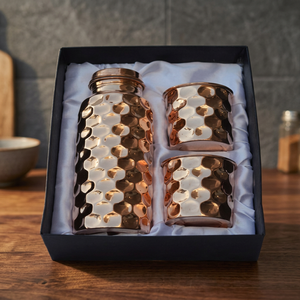 Hammered Copper Water Bottle Set Double Wall Leakproof <b>Drinkware</b> Gift Box for Travel Office Camping - Indian Home Crafts - Product Image 4