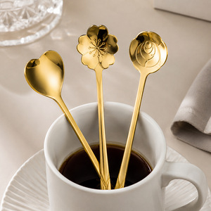 Cuchara de corazón con diseño de flor de cerezo y rosa, mango largo, agitador de café, regalo para nido de pájaro y miel - Product Image 3