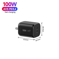 Cargador de Pared Vina 100W Super Mini GaN, Modo Tipo-C, 2 Puertos, Plegable, Enchufe Estadounidense, PD3.2 AVS, Carga Rápida para iPhone, Adaptador de Viaje
