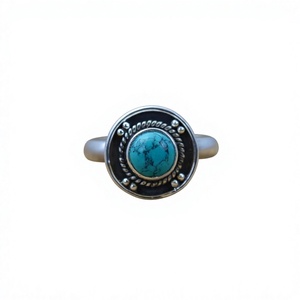 Anillo de Plata de Ley 925 con Turquesa, Joyería Fina Artesanal Cristiana, Estilo Antiguo, Certificado - Product Image 1