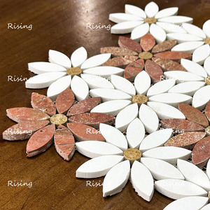 Daisy Hoa Nghệ Thuật Thiết Kế Và Thủ Công Bằng Đá Cẩm Thạch Gạch Mosaic Red Travertine Trắng Khảm Cho Nhà Bếp Và Phòng Tắm Tường Gạch - Product Image 2