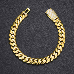 Ingrosso zircone da uomo Miami cubano a catena 18k oro placcato rame materiale Hip Hop nuovo bracciale cubano Unisex - Product Image 1