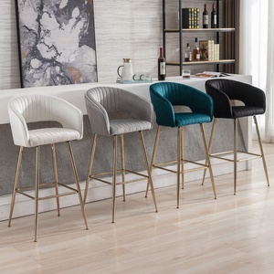 Luxe haut dossier Pub Island salle à manger <span class=keywords><strong>pivotant</strong></span> velours or Repose-pieds mariage maison chaises de bar tabourets pour comptoir de cuisine avec pieds en or - Product Image 2