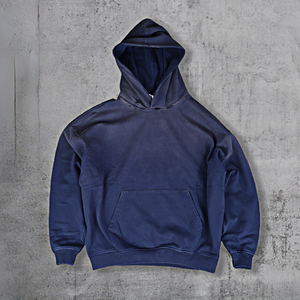 Sweat à capuche surdimensionné de haute qualité personnalisé, lavage à l'acide, vintage, délavé, en molleton français, streetwear, sweat à capuche court déchiré, unisexe - Product Image 2