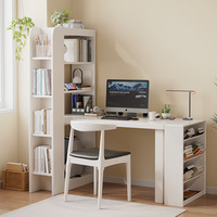 Bureau d'angle en bois massif au design moderne et épuré avec étagère intégrée pour bureau à domicile, étude ou ordinateur