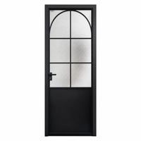 Puerta Interior Moderna de Lujo con Arco, Marco de Metal Negro Mate, Puerta de Vidrio de Privacidad Resistente al Agua para Dormitorio, Baño, Cocina
