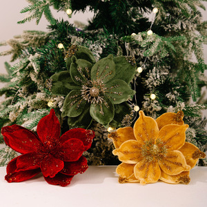 Flores de Magnolia Artificiales con Purpurina, Decoraciones Colgantes para Árbol de Navidad, Tela Impermeable, Alta Calidad, Ecológicas - Product Image 3