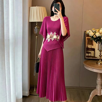 Robe plissée la plus vendue avec manches chauve-souris et design à franges, ceinture à pétales de fleurs 3D, robe pour femmes en taille extra-large