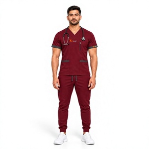 Ensemble d'uniformes médicaux en sergé pour hommes Tiierwer, vente en gros, logo personnalisé, blouses et pantalons à col en V pour hôpitaux, cliniques, infirmières - Product Image 1