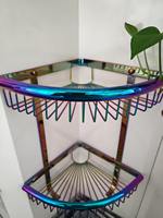 Étagère de douche en acier inoxydable SUS304, 2 niveaux, étagère d'angle triangulaire, antirouille, organisateur de rangement mural pour salle de bain avec crochets
