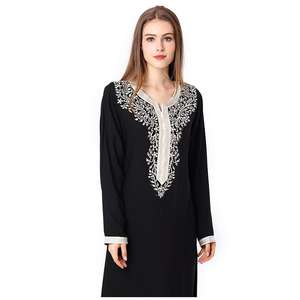 Abaya clásico 2024 Popular Oriente Medio cuello redondo ABAYA manga larga vestido de adoración musulmán bordado vestido de encaje vestido femenino árabe Abaya - Product Image 4