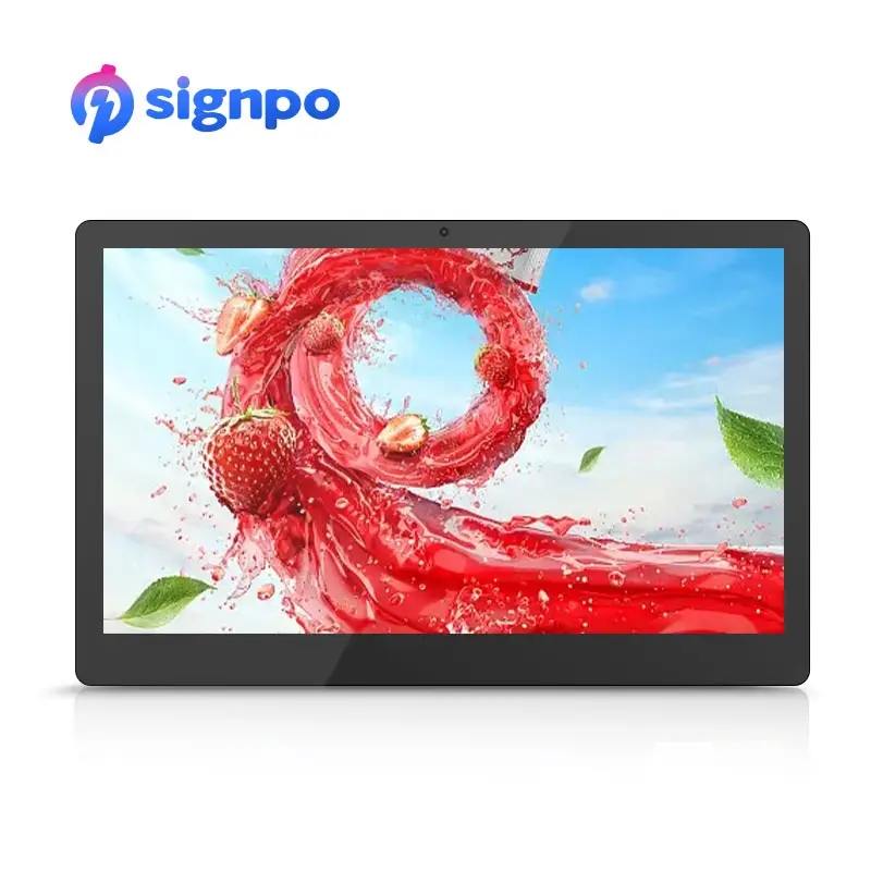 Signpo 4K HD หน้าจอแสดงผลโฆษณา LCD ในร่ม15.6นิ้วโต๊ะยืน RK3399 Android หน้าจอสัมผัส