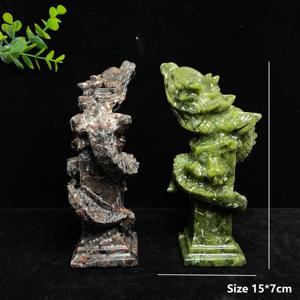 ของตกแต่งโต๊ะรูปปั้นเสามังกรฮวงจุ้ยหยกแกะสลักด้วยมือเสามังกรที่ดึงดูดความมั่งคั่งและโชคดี - Product Image 2