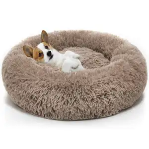 Popular Soft Removable Washable Luxury Cushion Fluffy Large Dogs Cats Anti Slip Donut Round Dog Pet Bed for Dogs