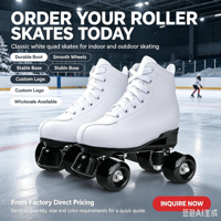 Patins à roulettes d'extérieur Quad Blancs avec roues en PU, chaussures de patinage en cuir à double rangée, à lacets, 4 roues