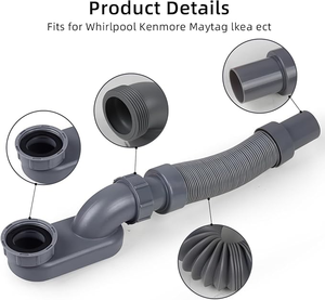 Sifón de perfil bajo tipo P para bañera con manguera antirollos, colador de ducha y desagüe para bañera de madera - Product Image 6