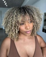 Perruque demi-part en U/V avec mèches humaines brunes, blondes cendrées et balayage, boucles afro crépues, tissage Remy bruts du Cambodge