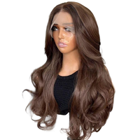 SHUANGYU 6 #   Perruques Lace Front Futura Brun Clair Ondulées avec Ligne de Cheveux Naturelle Semi-Attachées à la Main Sans Colle pour Femmes Noires Longues Densité 150%