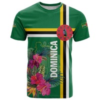 Individuell bedrucktes T-Shirt mit Dominica-Flagge und Karte, kariertes Sisserou-Papageien-Nationalwappen-Design, Herren-Kurzarm-T-Shirt