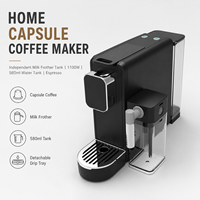 Machine à café à capsules domestique avec réservoir de mousseur à lait indépendant, 1100W, réservoir d'eau de 580ml, bac d'égouttement amovible pour expresso