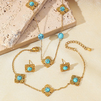 Nouveau Style chinois rétro Turquoise Bracelets Simple plaqué or petite fleur Bracelet Unique personnalisé bijoux fins pour les femmes