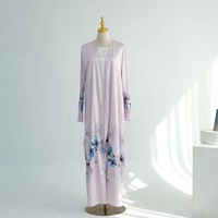 Kimono Abaya de Chifón Rosa Elegante Personalizado OEM, Vestido Islámico Modesto, Kaftán Abierto por Delante para Mujer, Túnica Larga para Ramadán, Eid y Fiestas