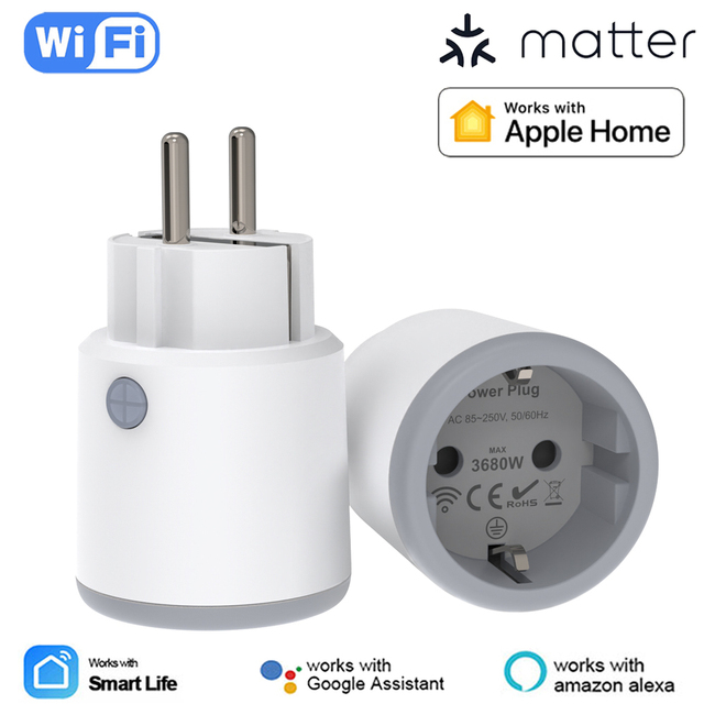 Matter Smart Power Plug NAS-WR10WM 16A Power Meter Remote Control Works Tuya Homekit Echo Alexa Google Home Smartlife